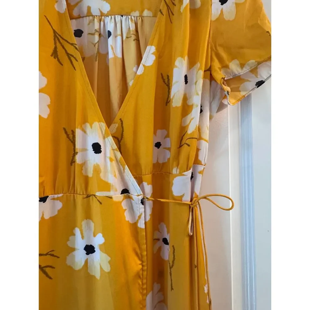 Madewell Floral Wrap Maxi Dress S Mustard Yellow Cottagecore Boho - Picture 6 of 7